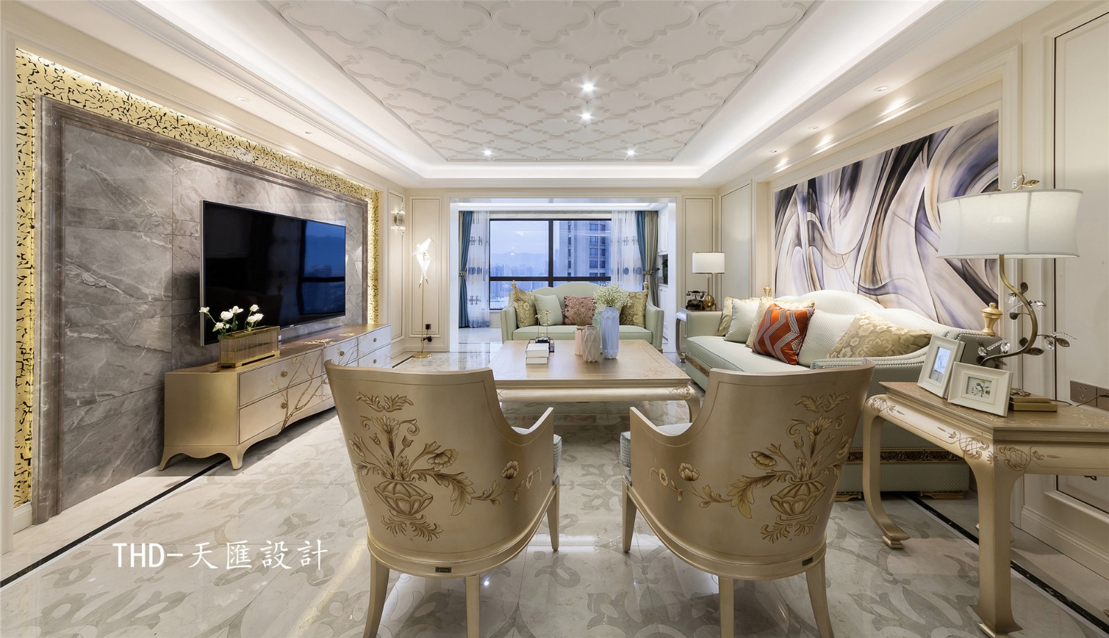 美式客廳吊頂實(shí)景圖